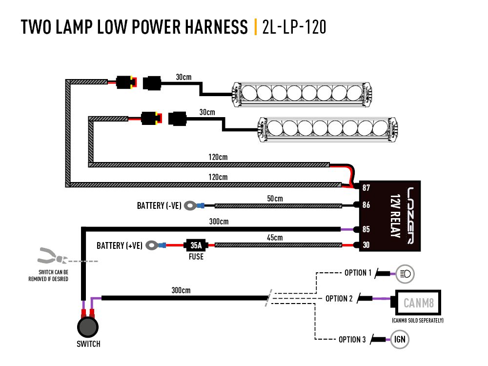 LAZER Two lamp wiring kit (Low Power 12V)