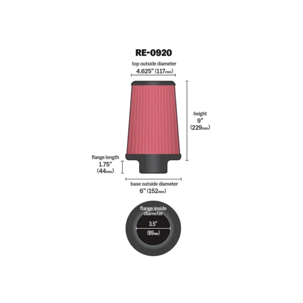 RE-0920_dim_1 K&N RE-0920 koonusfilter Ø89